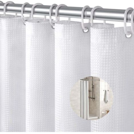Rideau de douche gaufré lavable, imperméable et résistant à la moisissure, avec boucle de suspension, 180 x 90 cm (blanc) (1/4)