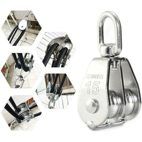 (Argent) M15 Stainless Steel Double Swivel Pulley - 1x Lifting Pulley - pour le levage de cordes sur les bateaux ou les yachts (1/3)