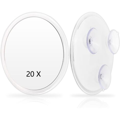 Miroir grossissant à ventouses Blanc - Miroir de maquillage à ventouses - Grossissement x20 - Ø15 cm - pour un usage domestique, en institut de beauté