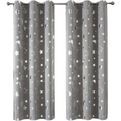 Rideaux occultants pour enfants avec lune et étoile pour chambre à coucher - Rideaux et rideaux découpés avec œillets pour chambre d'enfant - Rideaux