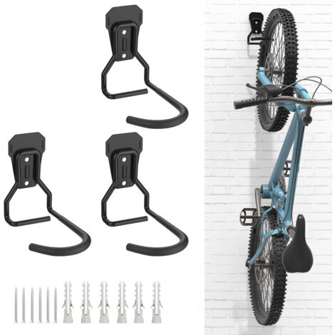 Lot de 3 crochets pour vélo, support mural robuste en forme de L, noir (1/5)