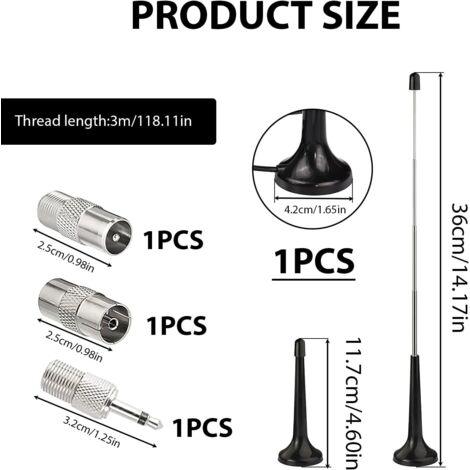 Antenna radio DAB/FM, antenna digitale telescopica, antenna interna da 79 cm, con base magnetica e cavo da 3 metri. | Leroy Merlin