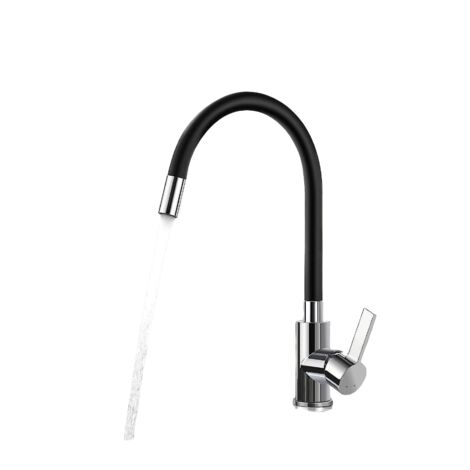 Robinet de Cuisine Flexible Bec Haut Orientable Librement Mitigeur Évier Flexible Laiton Chromé et Noir Robinet Evier Monotrou à Eau Chaude et Froide (1/5)