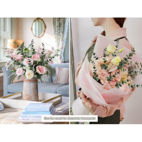 15 Tiges D'eucalyptus Artificiel Argenté Avec Graines Roses - Décoration Fleuriste, Mariage, Vase Ou Bouquet - 2