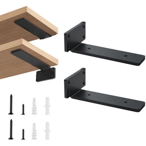 Lot de 2 supports d'étagère flottants robustes de 20 cm - épaisseur de 5 mm - supports d'étagère industriels murale avec vis assorties - noir (1/5)