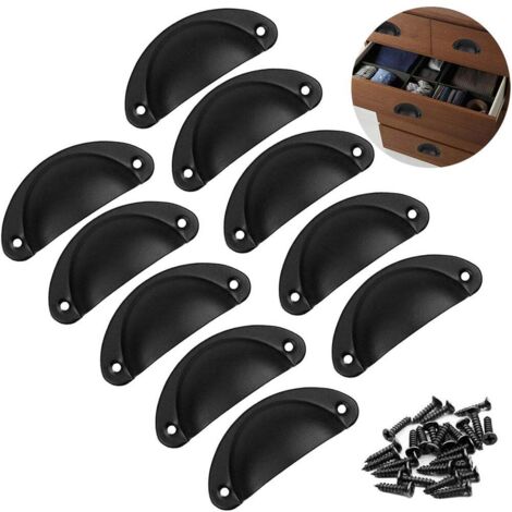 12PCS Poignée de Coquille Vintage, Poignée de Meuble,pour Meuble Tiroir Armoire Cuisine Placard (Noir)8.1X3.5cm (1/5)