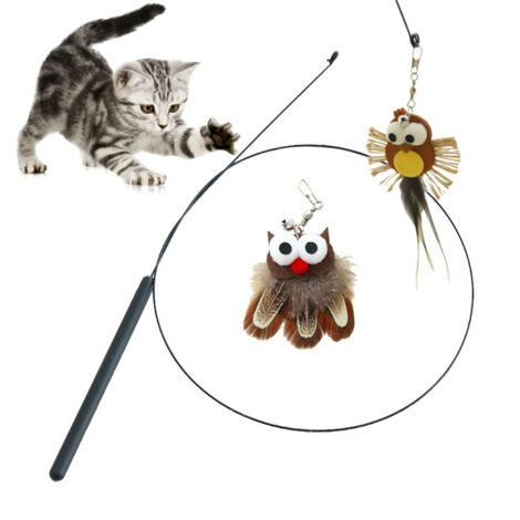 Baton de jeu pour chat avec hibou et oiseau en ficelle (1/5)
