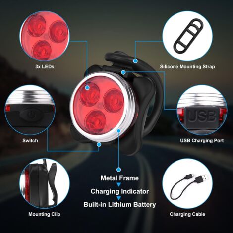 Kit éclairage Vélo Avant Et Arrière – LED Rechargeable USB, 4+6 Modes, Mémoire, étanche IP65 – Le Top Pour Rouler De Nuit