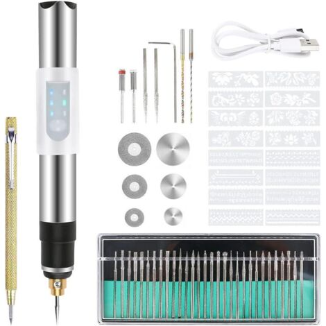 Stylo Graveur Électrique, Kit d'outils de gravure, mini stylo de gravure USB, appareil de gravure sans fil pour métal, verre, bois, pierre, bijoux (1/5)
