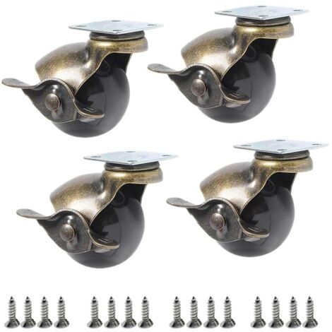 Ensemble de 4 roulettes en laiton antique de 2" avec frein, roulettes pivotantes robustes pour meubles vintage.