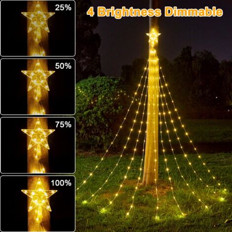 Guirlande Lumineuse Solaire Sapin De Noël - 9 Branches 2m, 198 LEDs, 8 Modes + Télécommande - Étanche IP65, Extérieur/intérieur