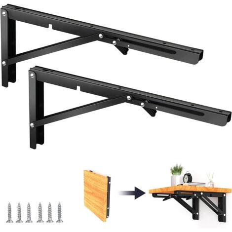 2 Pièces Equerre Pliable, 400 mm Equerre Pliante en Acier Inoxydable avec Vis Pouvant Supporter un Poids de 120 kg, Equerre Etagere Murale pour la Chambre la Salle de Bain la Salle d'Étude le Bureau (1/5)