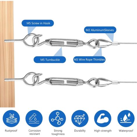 Câbles Suspension Acier Inoxydable AIDUCHO Corde En Acier Inoxydable à Suspendre Kit,30M/2mm Câble En Suspension Plafond Réglable Sans Outil