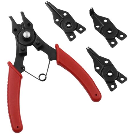 Pinces à circlips multifonctions portables portables Ensemble de pinces à circlips externes internes avec 45° 90° 180° Interchangeable (rouge) (1/5)