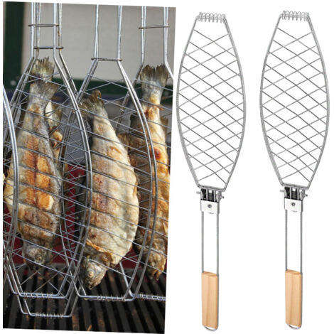 2 paniers à grillades pour poisson, en acier inoxydable, parfaits pour la cuisson de poissons entiers, pour barbecue de camping (1/5)