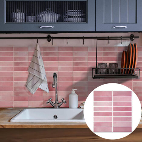 Crédence Adhésive 3D Rose - Lot de 5 Revêtements Muraux Imperméables DIY pour Rénovation Décorative de Cuisine et Salle de Bain (1/5)