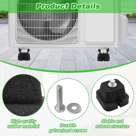 4 Pieds Antivibrations Pour Climatiseur – Amortisseurs Caoutchouc Extérieur 150-500 Kg – Réduction Bruit Et Chocs