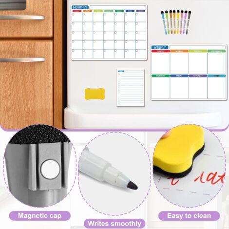 PREVIS BRAND Planning Frigo Magnetique Hebdomadaire Plexiglass Transparent A3(30X40CM) avec 4 Marqueurs Premium - Tableau Planner Frigo Transparent Acrylique -Idéal Pour une Organisation Minimaliste