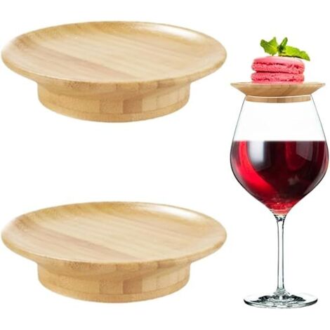 Lot de 2 décorations en bois pour verre à vin, assiettes à apéritif, desserts, boissons, accessoires de fête, dîner en famille et accessoires de fête