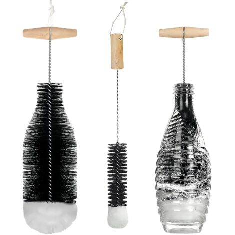 2 Goupillon Bouteille, Set de Brosse de Nettoyage avec Poignée en Acier Inoxydable,Goupillon Biberon, Brosse Bouteille pour Verre et Gourde (1/5)