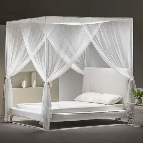 Moustiquaire de Lit Double Grand Moustiquaire Carré Lits Simples 4 Portes pour Anti-Insectes Universelle 210190240cm avec Outil d'installation