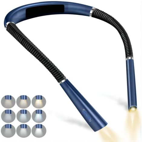 Lampe de lecture Flexible - Rechargeable Lampe de Lecture avec 3 Couleurs et 3 Niveaux de Luminosité, Bras Pliables et Autonomie Prolongée, pour Lire, Tricoter et Réparer - Bleu (1/5)