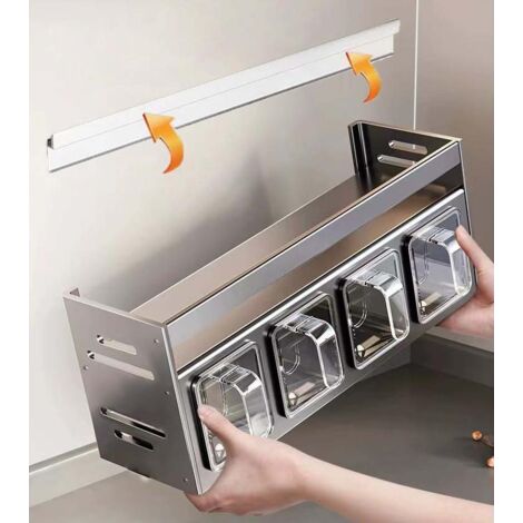 Étagère à épices De Cuisine Avec 6 Pots à épices, Support De Rangement Pour Accessoires De Cuisine Etagere A Epices Extensible Adaptee Aux Etageres Epaisses 91836867