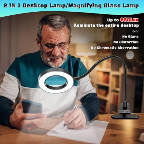 Loupe 10X Avec Lumière LED - Loupe à Pince De Bureau 48 LED 3 Modes Pour Lecture Et Précision