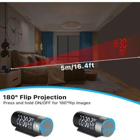Réveil Numérique à Projection Plafond – Écran LED 8 Pouces, Affichage Température/humidité, Alarmes Doubles, Batterie De Secours