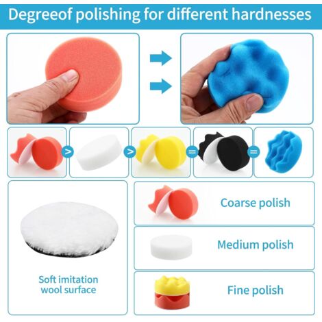 Kit Polissage Voiture 23 Pièces – Tampons Éponge Et Laine 80 Mm Pour Perceuse M10