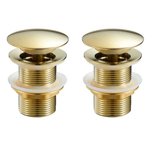 2pcs Bonde de lavabo avec trou de trop-plein, bouchon à ressort fendu, laiton, or chromé (1/4)