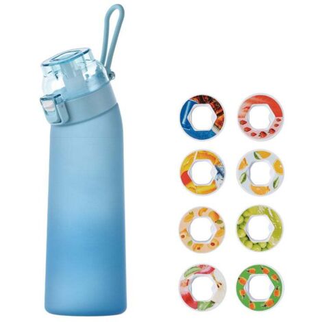 Bouteille d'eau 700 ml, pour l'école, le sport, la salle de sport, avec 8 dosettes parfumées et paille, gourde aromatisée, gobelet de sport (1/5)