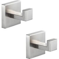 2 Piece Towel Hook Wall Mounted Square Stainless Steel Bathroom Metal Towel Hook for Kitchen Bathrobes Coats Hats Clothes Dress (Silver)