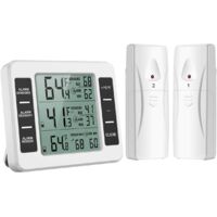 Refrigerator Thermometer, Wireless Digital Freezer Thermometer with 2 Wireless Sensors, Wireless Indoor Outdoor Thermometer