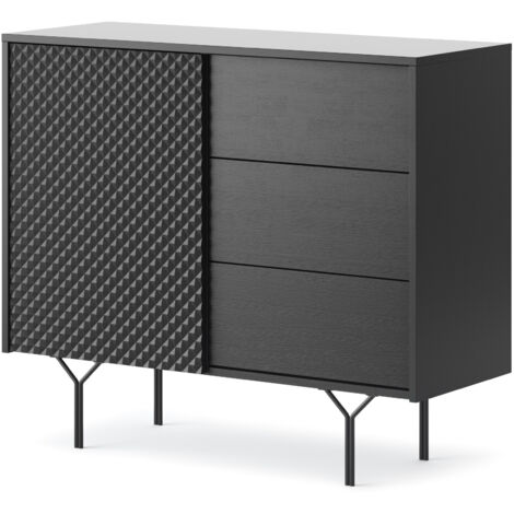 Commode : 3 tiroirs, 1 porte, 2 étagères, noir graphite, 97 × 83 × 38 cm (1/5)