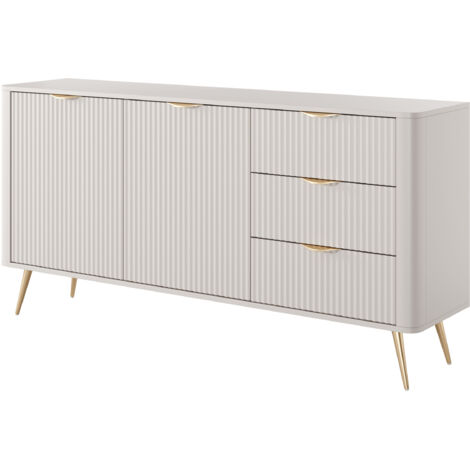 Commode : 3 Tiroirs, 2 Portes, Cachemire, Pieds Dorés, 163,2 × 81,2 × 38cm (1/5)