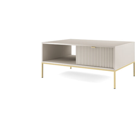 Table basse : 1 tiroir, Cachemire, or, 104 × 46 × 68 cm, poignées dorées (1/5)