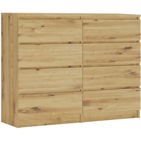Commode 8 tiroirs : Chêne Artisan, 120 × 101 × 39 cm (1/5)