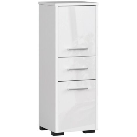 Colonne salle de bain, 2 portes, 1 tiroir, 85 × 30 × 30 cm, blanc mat, blanc brillant (1/5)