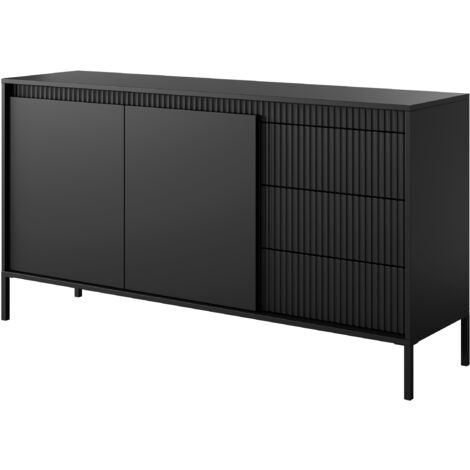 Commode : 3 Tiroirs, 2 Portes, Noir, 81,4 × 153,5 × 39,5 Cm (1/5)