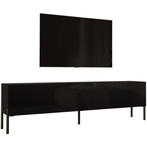 Meuble TV : Noir Mat / Noir Brillant, pieds noires, 170 × 52 × 32 cm (1/5)
