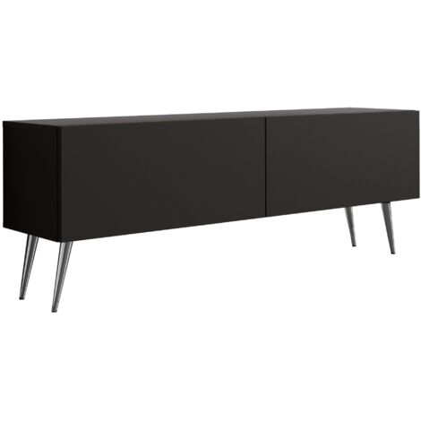 Meuble TV : Noir Mat, pieds Chrome, 140 × 52 × 32 cm (1/5)