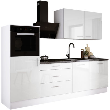 Ensemble de cuisine : Blanc Mat, Noir Brillant, d : l : 250 cm, h : 220 cm, p : 60 cm (1/5)