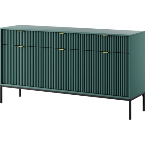 Commode : 3 Tiroirs, 3 Portes, labrador, Noir, 154 × 83 × 39 cm, poignées dorées (1/5)