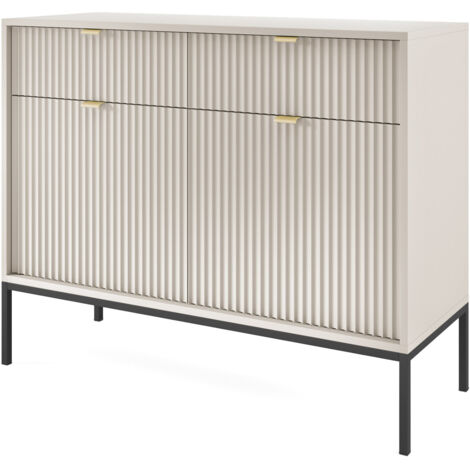 Commode : 2 Tiroirs, 2 Portes, Cachemire, Noir, 104 × 83 × 39 cm, poignées dorées (1/5)