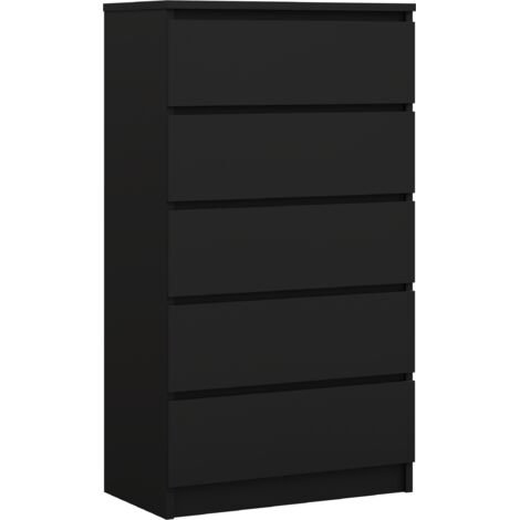 Commode 5 Tiroirs, Noir Mat, 70 × 39 × 125 cm (1/5)