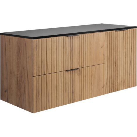 Ensemble de salle de bain : meuble avec tiroirs et meuble avec portes 57×46×120 cm, couleur : Chêne Craft / noir, poignée noire (1/5)