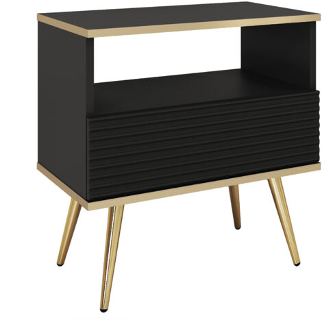 Table de chevet noire glamour avec pieds dorés, 54 × 59 × 39 (1/5)