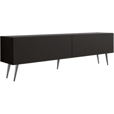 Meuble TV : Noir Mat, pieds Chrome, 170 × 52 × 32 cm (1/5)