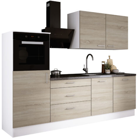 Ensemble de cuisine : Blanc Mat, Chêne Lancelot, d : l : 250 cm, h : 220 cm, p : 60 cm (1/5)